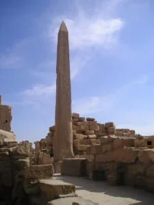 Massive stone columns at Karnak Temple in Luxor, Egypt