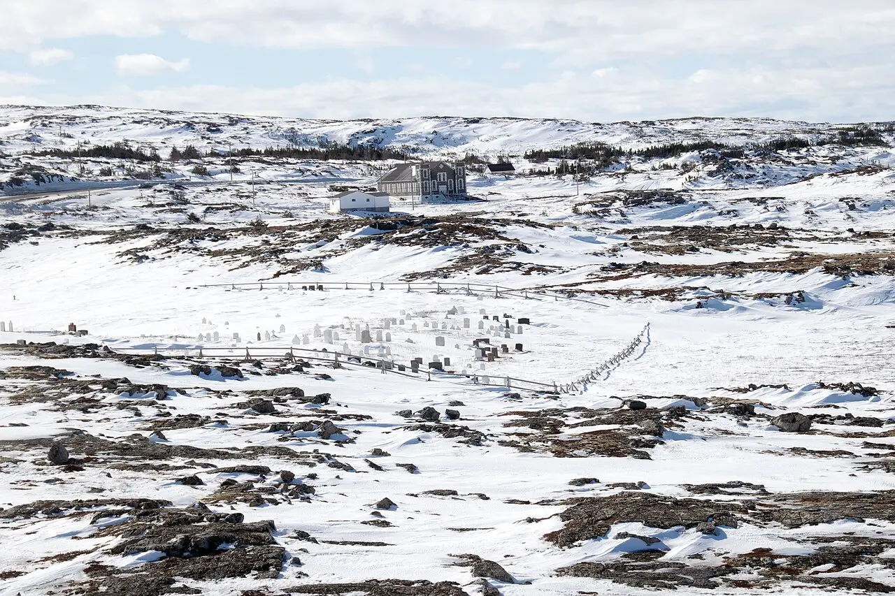 Rocky coastline of Fogo Island along Iceberg Alley in Newfoundland, Canada